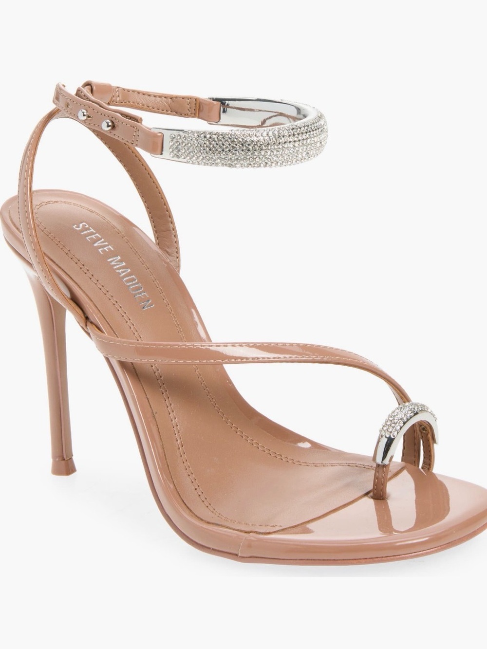 Steve Madden Nude Patent Stiletto Sandals with Crystal Accent Various Sizes